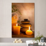 Zen Stones Massage Spa With Warm Burning Candle Bathroom Vertical Pictures On Canvas Print Wall Art - Chic Decora