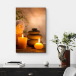 Zen Stones Massage Spa With Warm Burning Candle Bathroom Vertical Pictures On Canvas Print Wall Art - Chic Decora