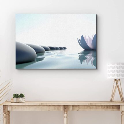 Zen Stones Serene Spa Massage White Water Lily Photograph Pictures Canvas Print Bathroom Wall Art - Chic Decora