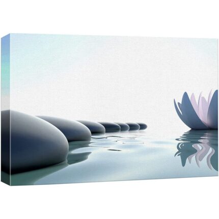 Zen Stones Serene Spa Massage White Water Lily Photograph Pictures Canvas Print Bathroom Wall Art - Chic Decora