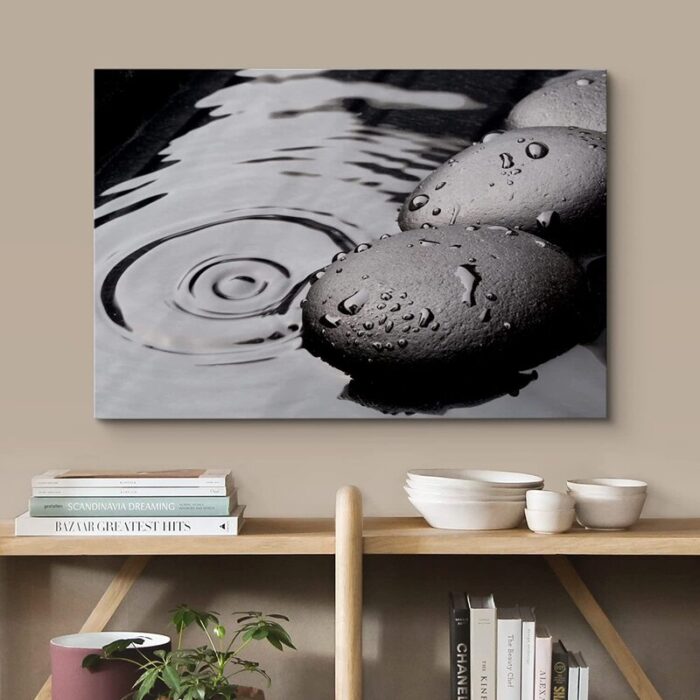 Zen Stones Serene Spa Rock Ripples In The Water Calm Photograph Canvas Print Bathroom Wall Decor - Chic Decora