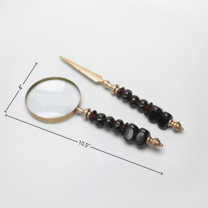 Zimmerman Magnifying Glass With Amber Glass Beads Sculpture - Chic Decora