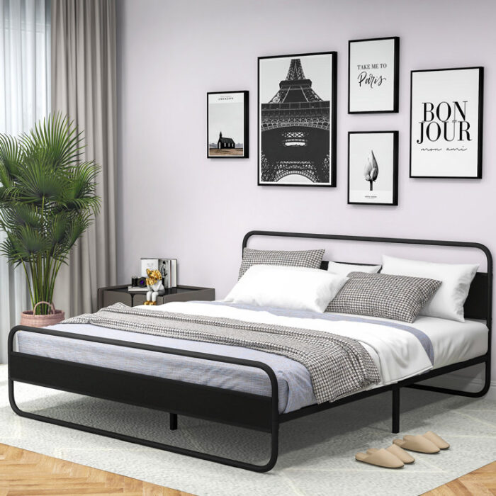 Zuberi Heavy-Duty Anti-Sway Steel Tube Iron Bed with Headboard Under the Bed for Storage - Chic Decora