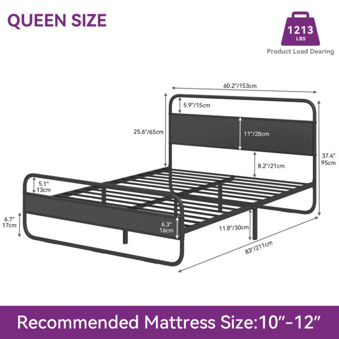 Zuberi Heavy-Duty Anti-Sway Steel Tube Iron Bed with Headboard Under the Bed for Storage - Chic Decora