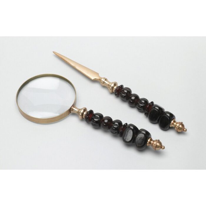 Zimmerman Magnifying Glass With Amber Glass Beads Sculpture - Chic Decora