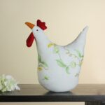 12″ White Soft Green and Yellow Floral Rooster Chicken Spring Decoration - Chic Decora