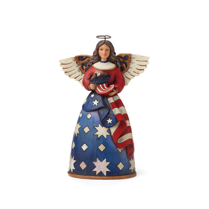 Jim Shore Heartwood Creek Patriotic Angel w/ Flag Dress Figurine 9.8in H - Chic Decora