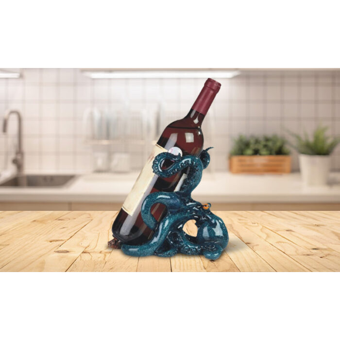 Adelone 8.25″W Blue Octopus Wine Rack Bottle Holder Dining Room Figurine Unique Gifts - Chic Decora