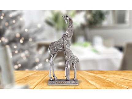 Jennavieve 14.75″H Giraffe with Cub Figurine in Silver Finish Unique Gifts - Chic Decora