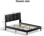 Jahzier Queen-size Bed Frame Black Upholstered Modern Platform Bed With Faux Leather Headboard - Chic Decora