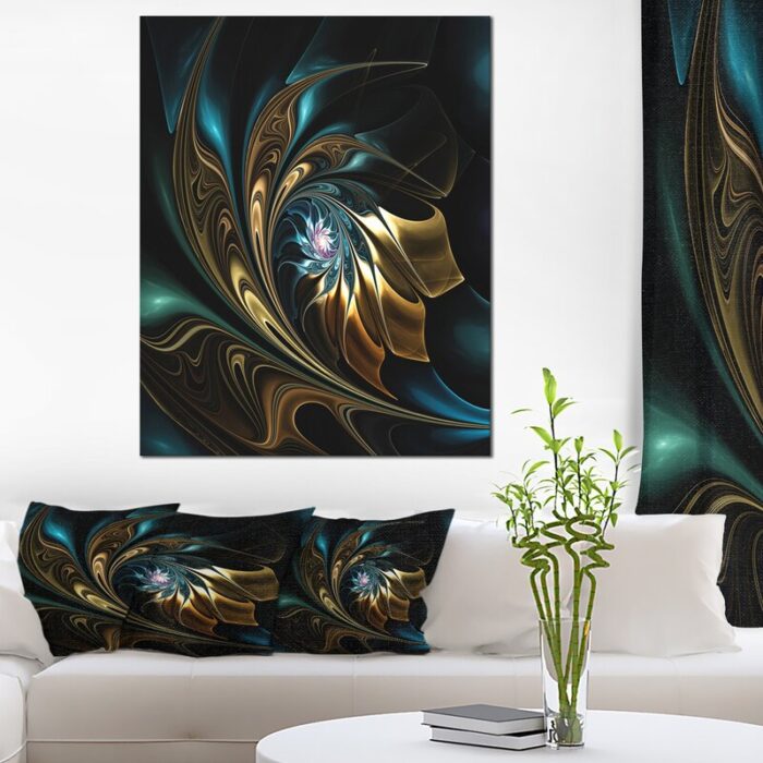 ” Brown Blue Fractal Flower In Black “ - Chic Decora