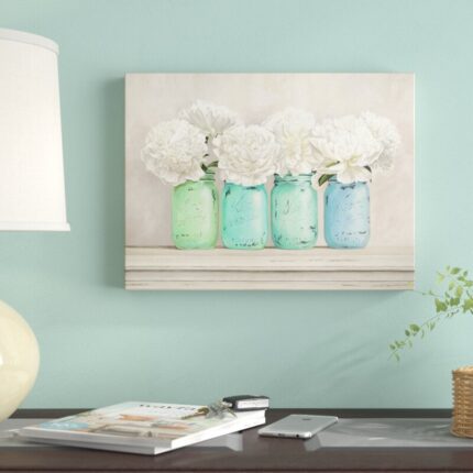 ” Peonies In Mason Jars ” by Jenny Thomlinson - Chic Decora