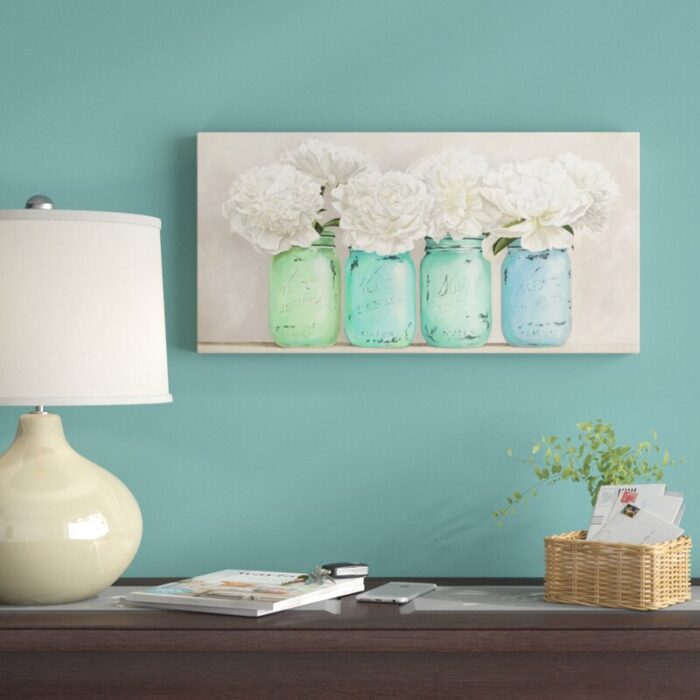 ” Peonies In Mason Jars ” by Jenny Thomlinson - Chic Decora