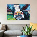 ” Blue Cow ” by Marion Rose Painting Print - Chic Decora