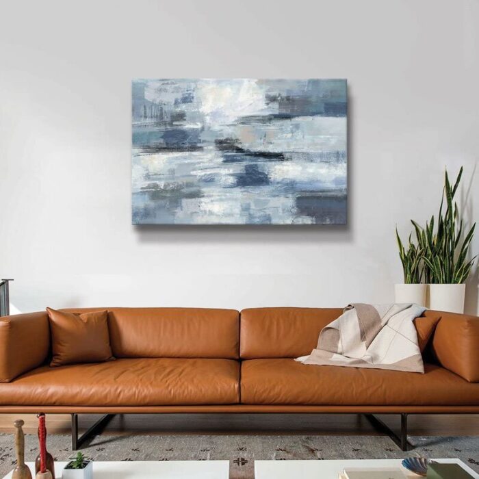 “Clear Water Indigo and Gray” Painting Print by Silvia Vassileva Modern Abstract Wall - Chic Decora