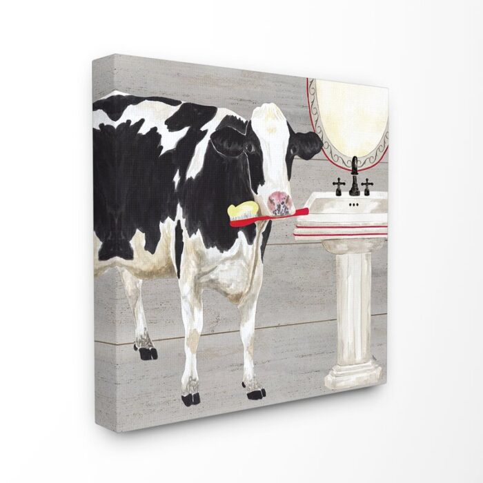 ” Bath Time For Cows At Sink Red Black And Grey ” by Tara Reed - Chic Decora