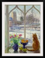 Yonkers ” Irises And Sleeping Cat, 1990 ” by Timothy Easton - Chic Decora