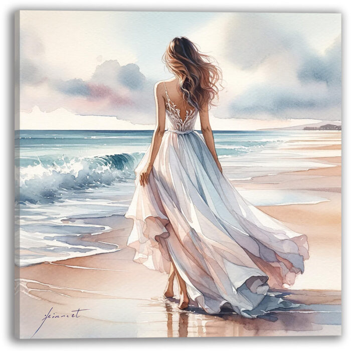 ” Barefoot Girl On The Beach ” Painting Print - Chic Decora