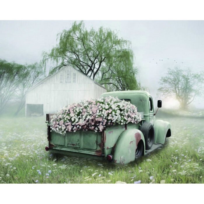 ” Sage Green Truck With Blush Petunias “ - Chic Decora