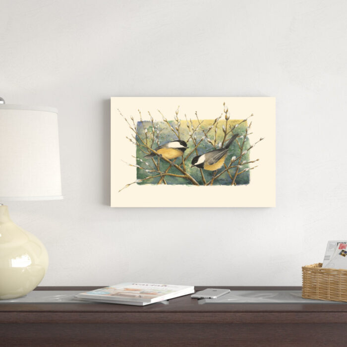 ” Chickadees And Pussy Willow ” Painting Print - Chic Decora