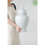 17'' Classic Porcelain Ginger Jar with Glossy White Finish, Decorative Accent Vase for Mantel, Tabletop, Sideboard, or Centerpiece Display - Image 3