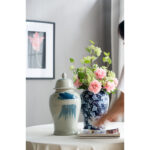 18'' Blue and White Porcelain Ginger Jar, Decorative Lidded Vase with Abstract Landscape Pattern for Tabletop, Mantel, Centerpiece, or Floral Display - Image 4