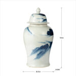 18'' Blue and White Porcelain Ginger Jar, Decorative Lidded Vase with Abstract Landscape Pattern for Tabletop, Mantel, Centerpiece, or Floral Display - Image 5