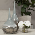 21" Blue Gray and Taupe Handblown Spun Glass Vase - Image 2