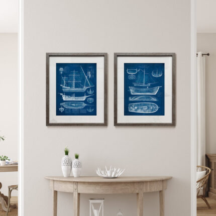 ” Antique Ship Blueprint I ” 2 – Pieces - Chic Decora