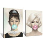 " Audrey Hepburn, Marilyn Monroe Bubble Gum - 2 Piece Wrapped Canvas Print Set " 2 - Pieces - Image 4