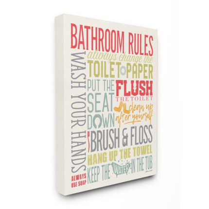 ” Bathroom Rules Coral Green Gray And Blue Colorful ” by Stephanie Workman Marrott - Chic Decora