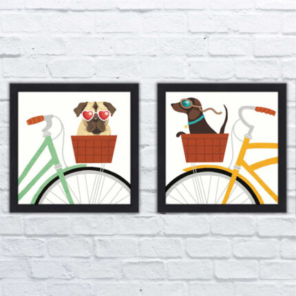 ” Beach Bums Pug & Dachshund Bicycle I ” 2 – Pieces - Chic Decora