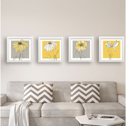 ” Beautiful Gray And Yellow Flower ” by Kris Ruff 4 – Pieces - Chic Decora