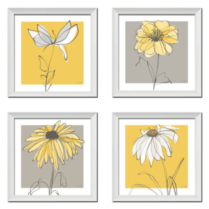 ” Beautiful Gray And Yellow Flower ” by Kris Ruff 4 – Pieces - Chic Decora
