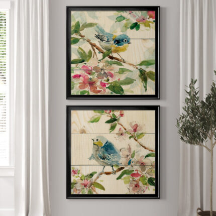 ” Birds And Blossoms I ” 2 – Pieces Painting Print - Chic Decora