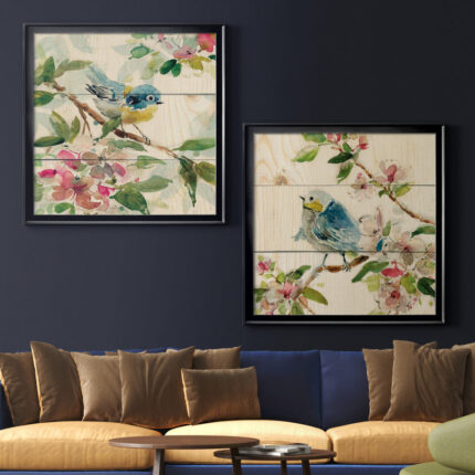 ” Birds And Blossoms I ” 2 – Pieces Painting Print - Chic Decora