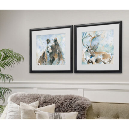 ” Black Bear On Blue ” 2 – Pieces Painting Print - Chic Decora