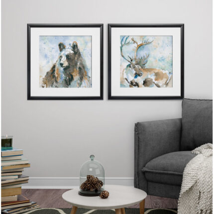 ” Black Bear On Blue ” 2 – Pieces Painting Print - Chic Decora