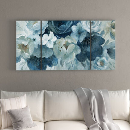 ” Blue On Blue ” 3 – Pieces Painting Print - Chic Decora