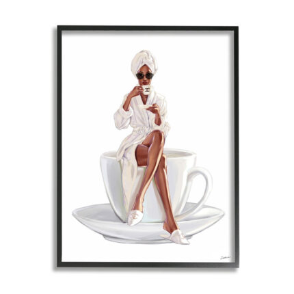 ” Chic Coffee Teacup Woman Sipping Robe Sunglasses ” by Ziwei Li - Chic Decora