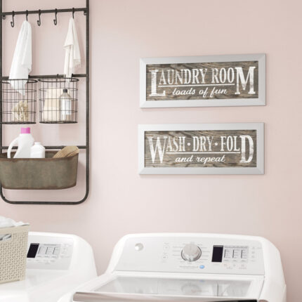 ” Classic Gray Laundry Signs On Wood-panel Style Background ” by N. Harbick 2 – Pieces - Chic Decora
