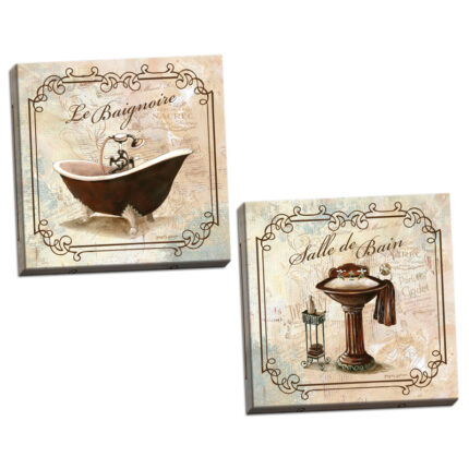 ” Classic Prints For Decorating Bathroom; Salle De Bain And Le Baignoire ” by Gregory Gorham 2 – Pieces Painting Print - Chic Decora