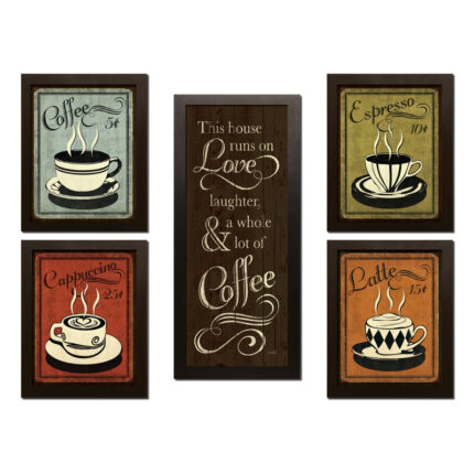” Classic Retro Coffee, Espresso, Cappuccino, Latte And This House Runs On Love Laughter And A Whole Lot Of Coffee ” by N. Harbick 5 – Pieces - Chic Decora