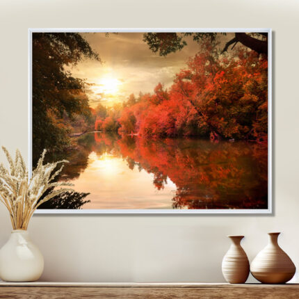 ” Colorful Fall Sunset Over River “ - Chic Decora