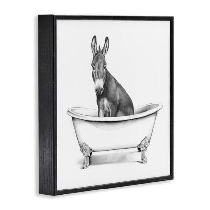 ” Donkey In Claw Tub Farm Animal Bathroom Sketch ” by Victoria Borges - Chic Decora
