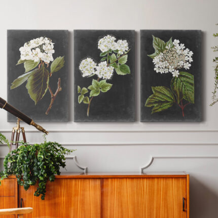 ” Dramatic White Flowers I ” 3 – Pieces - Chic Decora