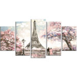 " Eiffel With Pink Flowers " 5 - Pieces