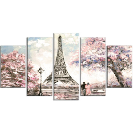 ” Eiffel With Pink Flowers ” 5 – Pieces - Chic Decora