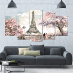 " Eiffel With Pink Flowers " 5 - Pieces - Image 2