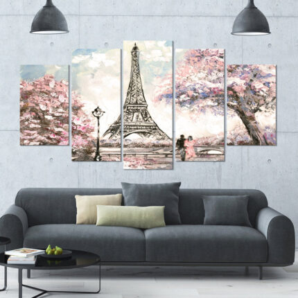” Eiffel With Pink Flowers ” 5 – Pieces - Chic Decora